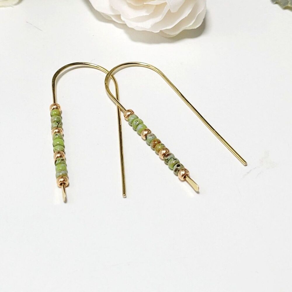 Green Glass Brass Threaders Hidden Meaning earrings Cabbage Crush , Earthy 687■